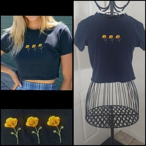 J Galt blue with embroidery flowers crop top Size XS/S